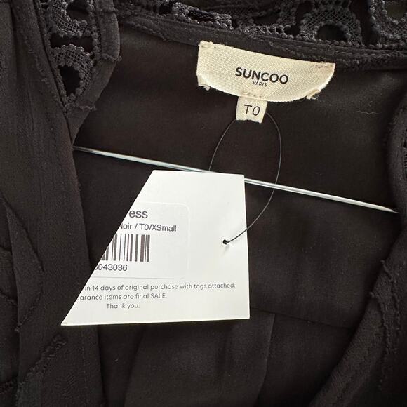 Suncoo Paris NWT Black Dress Sz T0 / XS Romantic Chic Feminine Designer Elegant - Picture 12 of 13